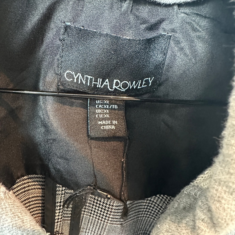 Cynthia Rowley Grey Plaid Blazer Jacket Hoodie Insert Layered Look XL - Picture 2 of 11